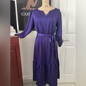 LUCKY BRAND | LARGE TIERED MIDI WAIST TIE DRESS LARGE IN AMETHYST PURPLE